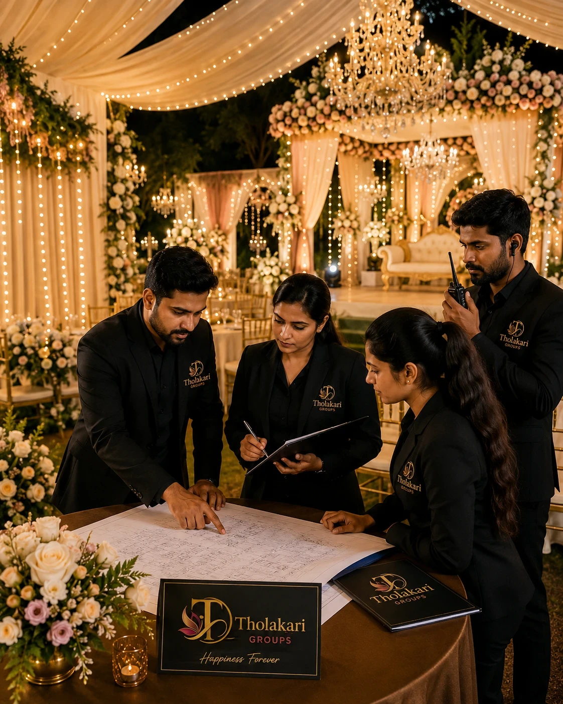 Tholakari Groups event management team coordinating a premium wedding celebration
