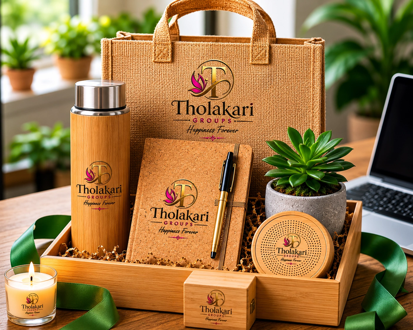 Eco-friendly corporate gift set with customized branding