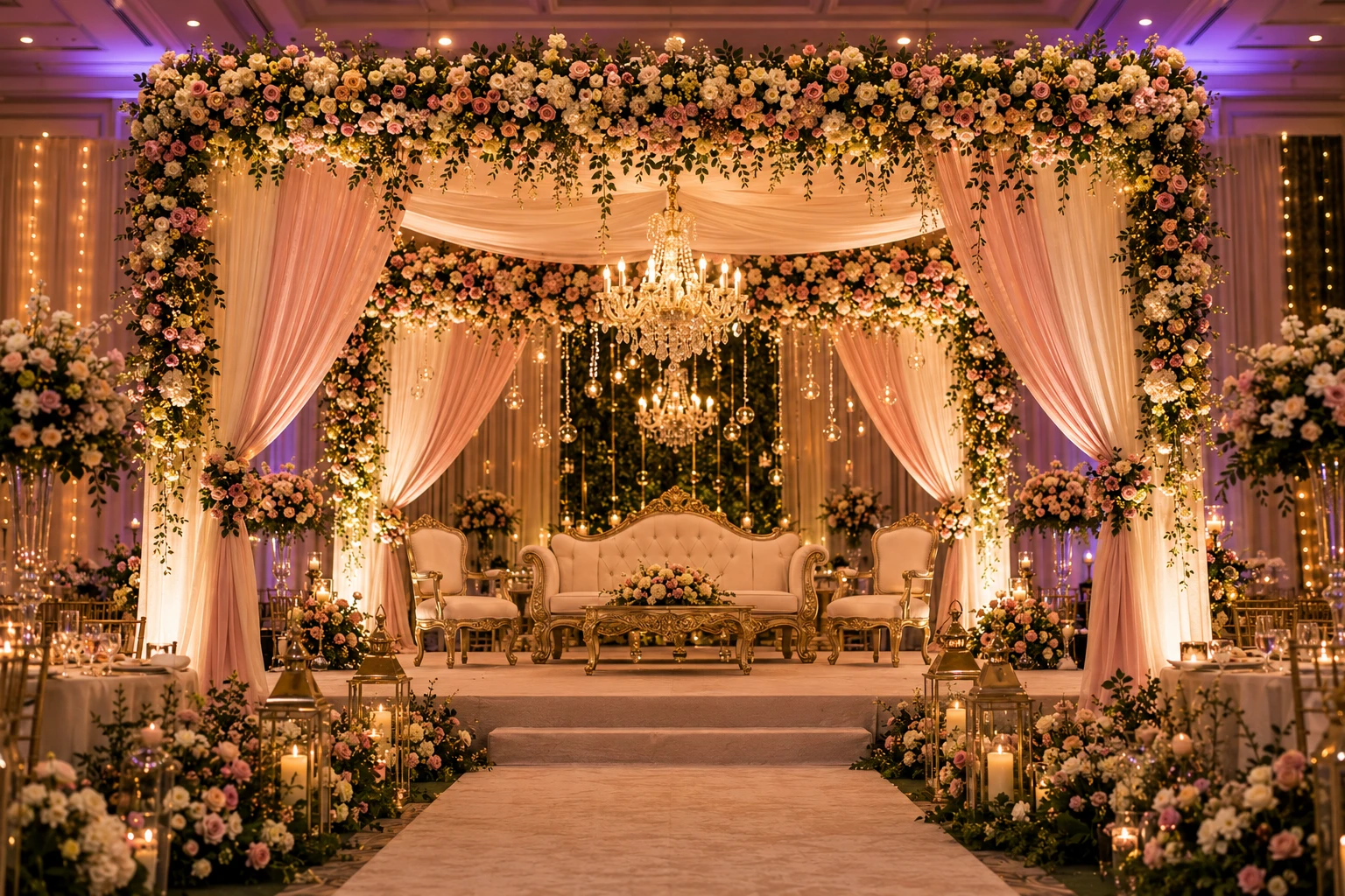 Elegant catering and floral decor arrangement for weddings and special occasions
